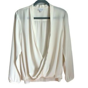 J.Jill ivory long sleeve draped wrap blouse size MEDIUM lightweight elegant